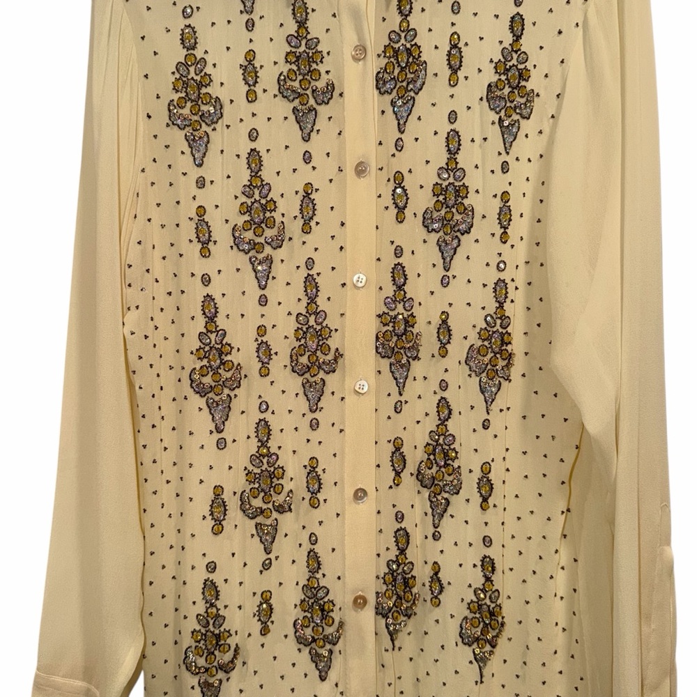 Dries Van Noten Tan Blouse Silk Beaded Embellished 10 Cocktail Party Fancy 🟡 - Picture 6 of 16